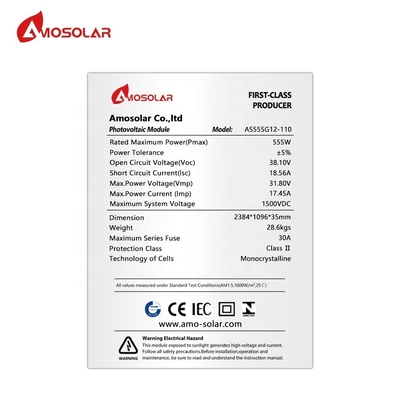 Amosolar 540 Вт 545 Вт 550 Вт 555 Вт Система солнечных панелей IP68