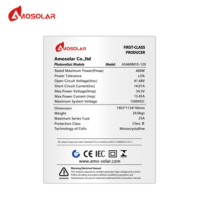 Монокристаллическая солнечная панель AMOSOLAR A класса 48V 450w 460w для OEM заказов HJT элементы