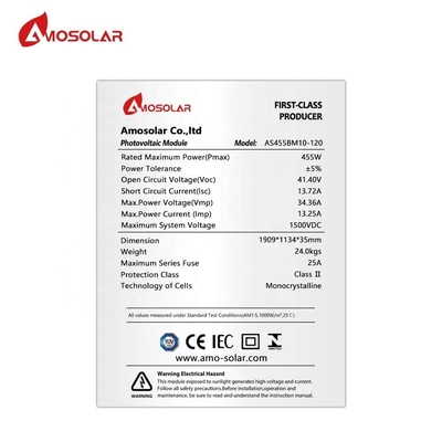 Монокристаллическая солнечная панель Amosolar 440W 450W 460W 1000W с коробкой соединения IP68